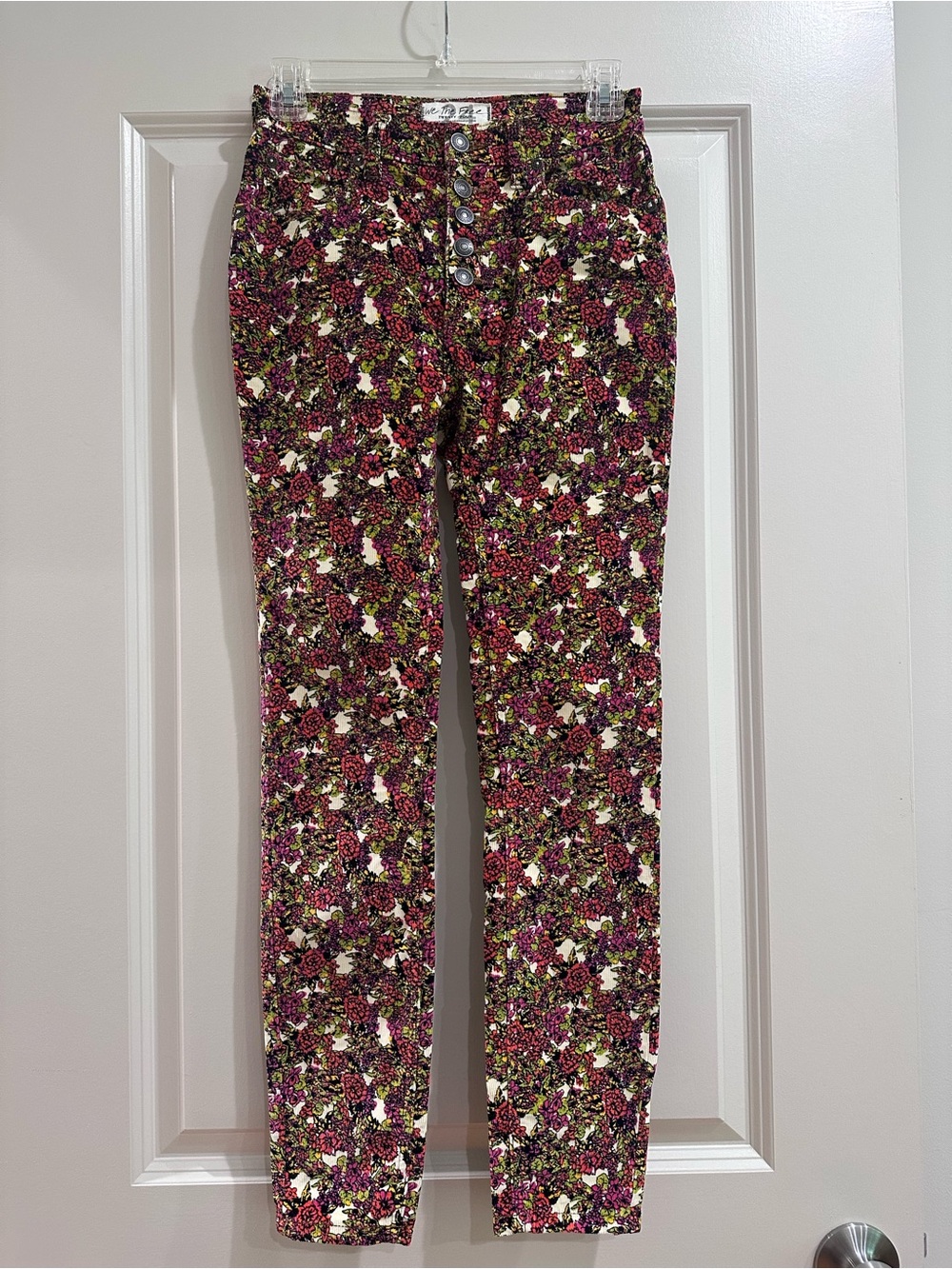 We The Free Floral Button-Front Skinny Pants - Pink, Green, Black